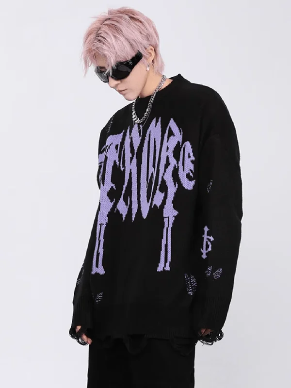 Exclusive Offer design hole letter jacquard sweater na658