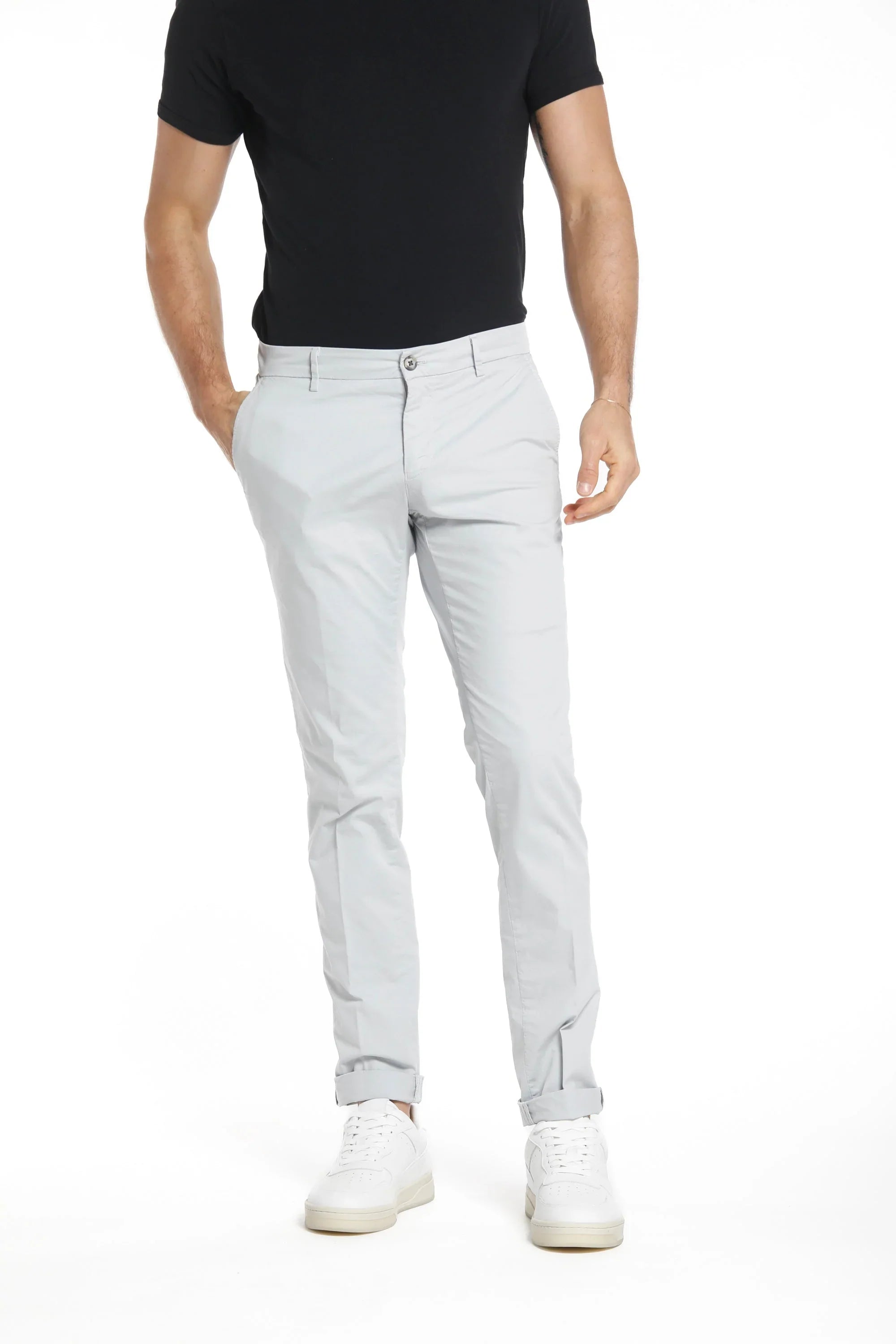 Light Gray Chino Gaberdine Stretch Slim Fit Pants - Mason's