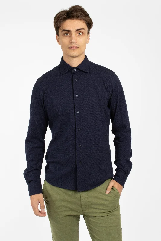 Clearance Event Navy Pique Knitted Cotton Shirt