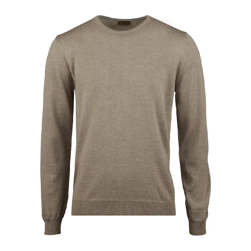 Reduced Prices Beige Merino Wool Crew Neck Sweater with Elbow Patches - Stenstroms