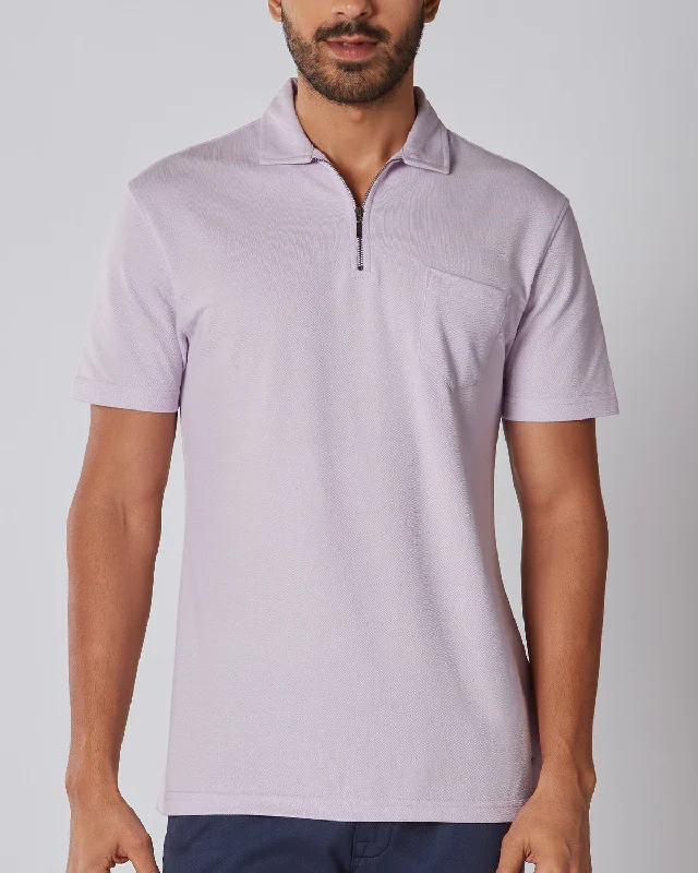 Final Clearance Signature Zipper Polo T-Shirt - Lavender