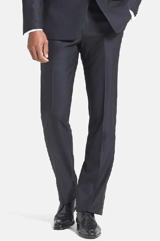 Major Deal "Ike" Black Wool Plain Front Tuxedo Pants