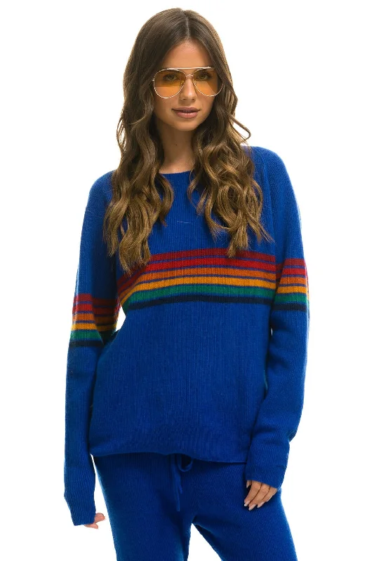 Big Savings RAINBOW STRIPE 6 UNISEX CASHMERE SWEATER	- LAPIS