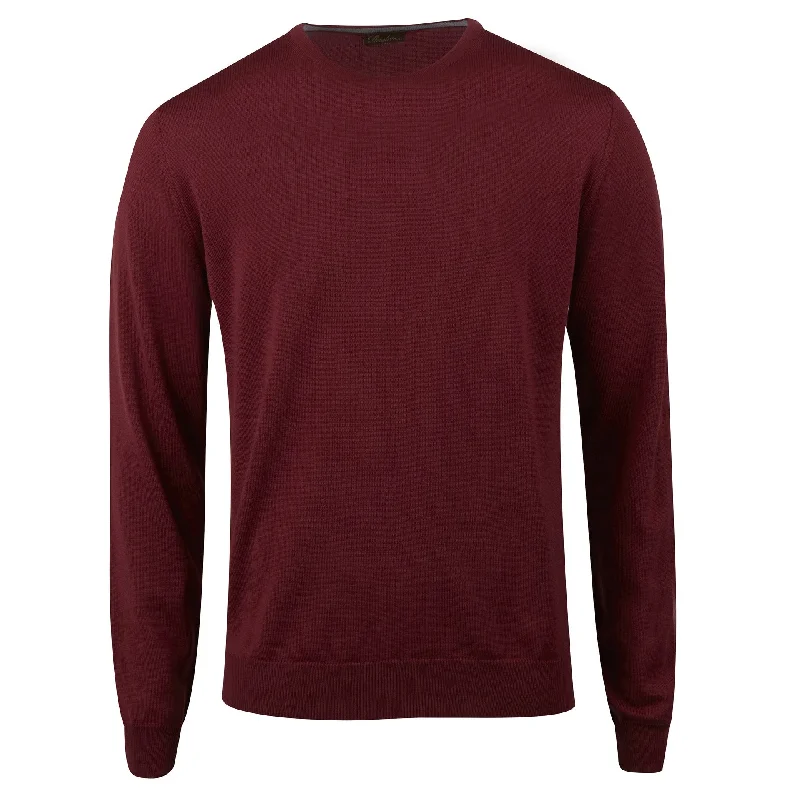 Raspberry Merino Crew Neck with Elbow Patch - Stenstroms