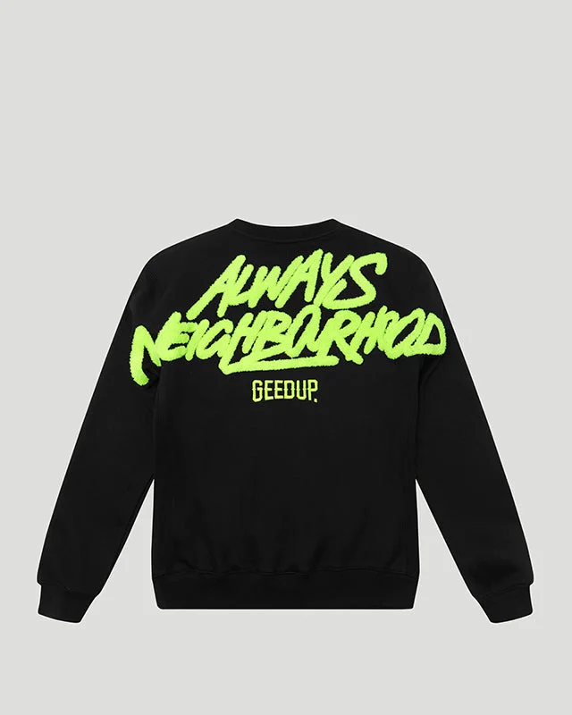 While Supplies Last Always Neighbourhood Crewneck Black/Hyper Yellow