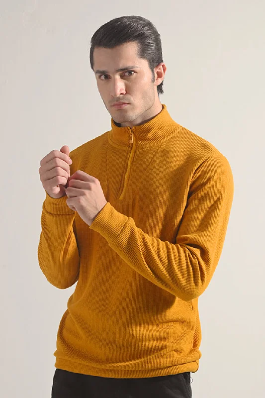 Take Advantage Textured Half Zipper Sweatshirt - Mustard
