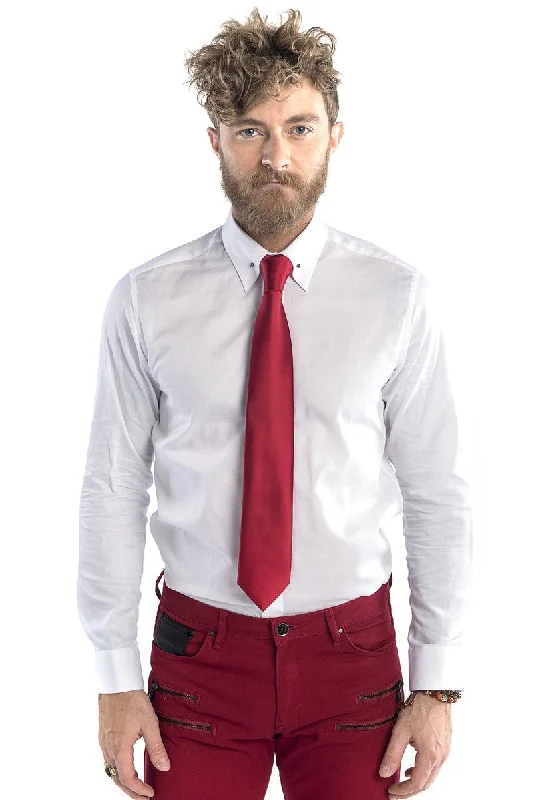 Savings Galore Textured Pinned Collar Tuxedo Shirt - White