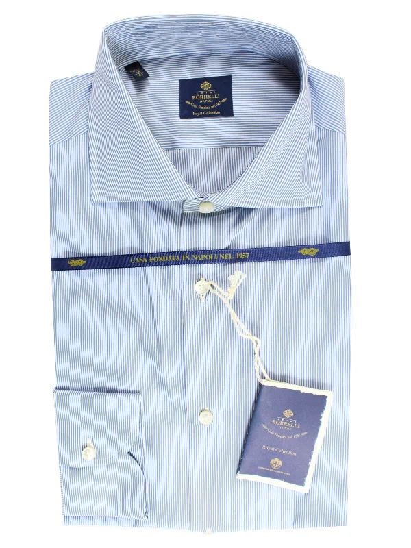 Don't Miss Out Luigi Borrelli Dress Shirt ROYAL COLLECTION White Navy Stripes 43 - 17 SALE