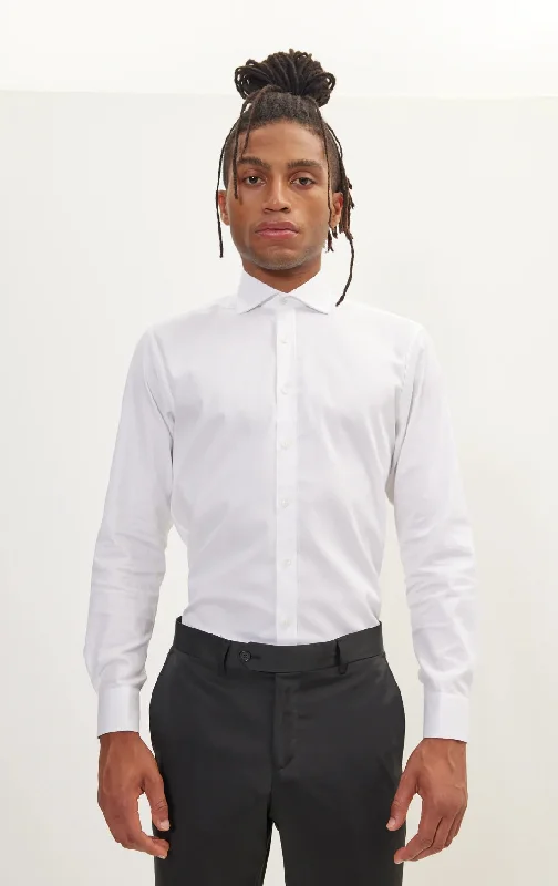 Today Only Textured Cotton Spread Collar Dress Shirt- White