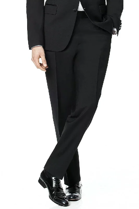 Instant Deal "Sebastian" Black Wool Plain Front Tuxedo Pants