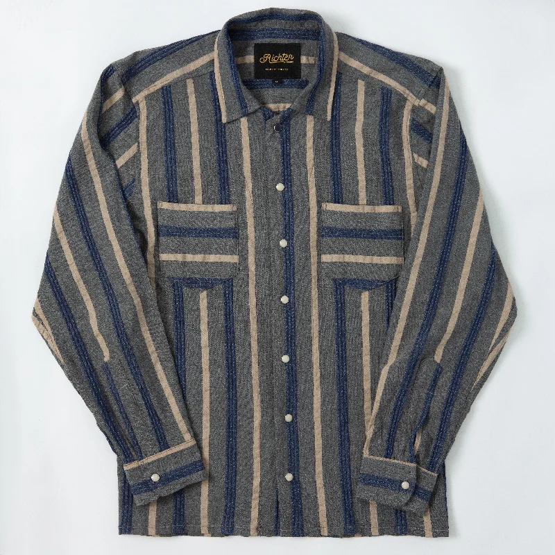 Online Specials Cord Striped Blue and Brown Long Sleeve
