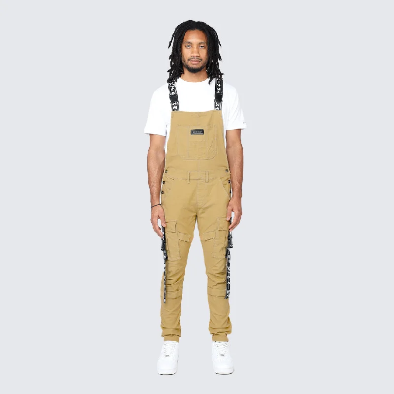 Multi Cargo Fashion Twill Overalls - Khaki