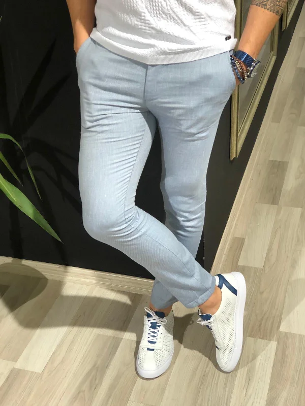 Can't Resist Destination Slim Blue Linen Pants - Elegant Versatility for Every Occasion