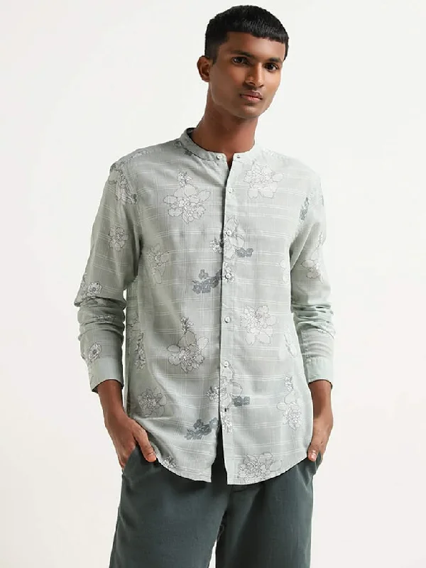 Exclusive Online Offer ETA Light Teal Floral Print Resort Fit Shirt