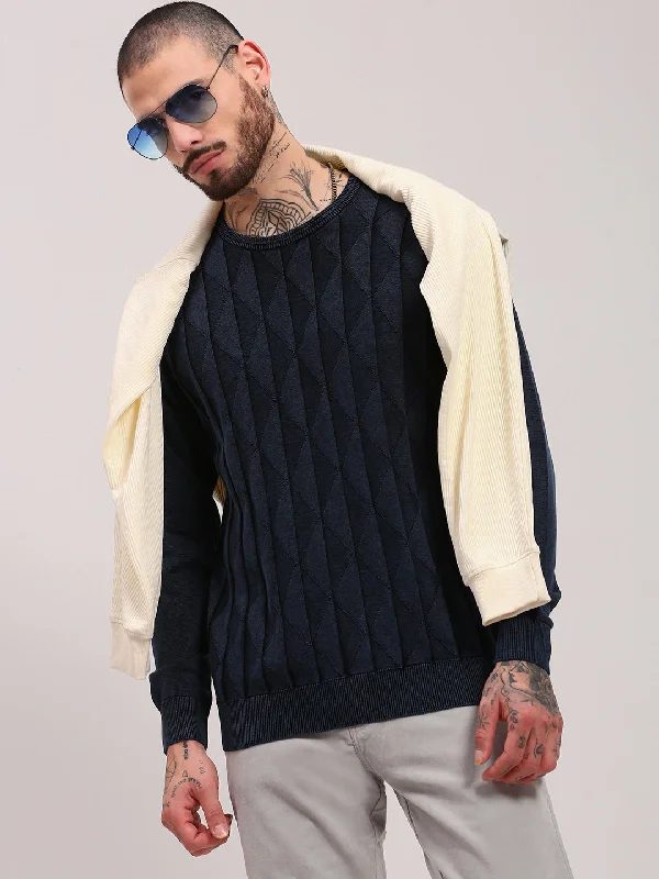 Today’s Deal Men Navy Blue Geometric Sweater