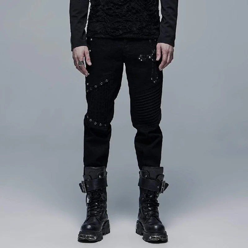 Weekend Deals That Dazzle Men's Punk Ripped Cross Black Pants