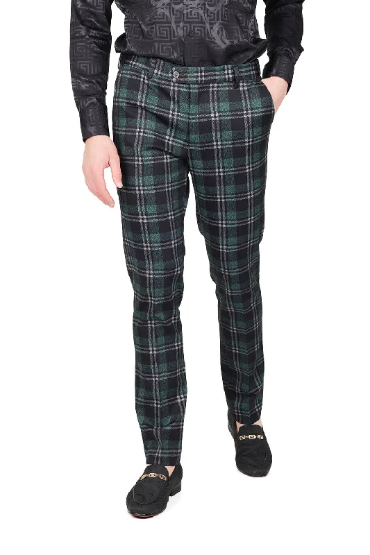 Amazing Deals Barabas CP151 Pants Dud Slim Plaid Pants Black/Green