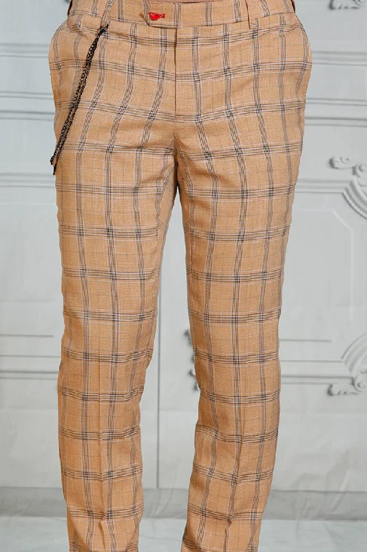 Final Markdown Manzini MZ-121 Slim Fit Plaid Pants Camel