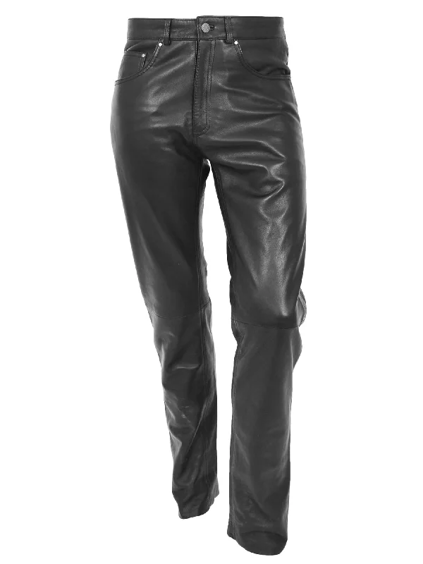 Now or Never Men's Business Casual Slim Fit Black Leather Pants
