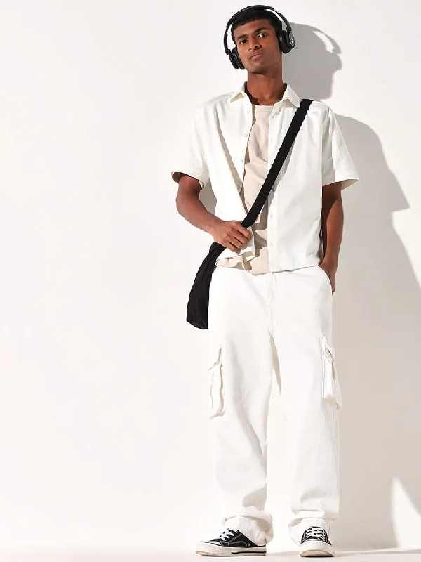 Big Discounts Ascot Off-White Solid Cotton Blend Relaxed Fit Shirt