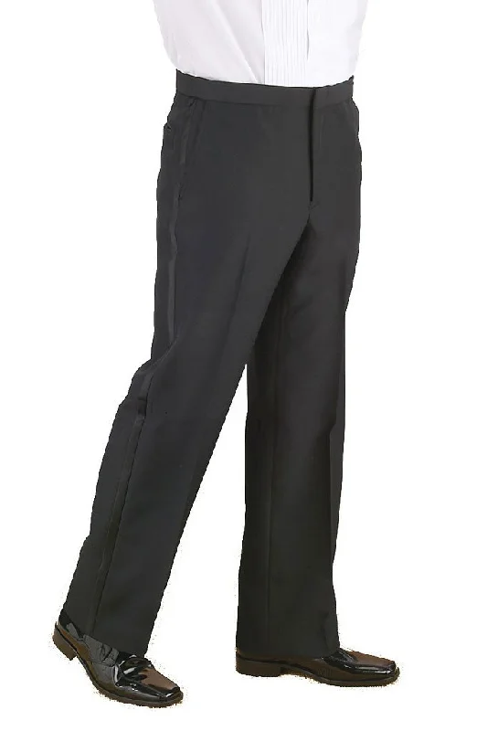 Super Savings "Michael" Black Polyester Plain Front Tuxedo Pants