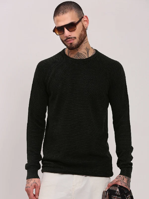 Discount Days Men Olive Solid Sweater