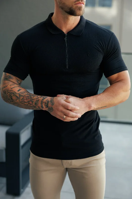Weekend Specials to Snag Father Sons Classic Black Zipped Polo Shirt - FSH1228