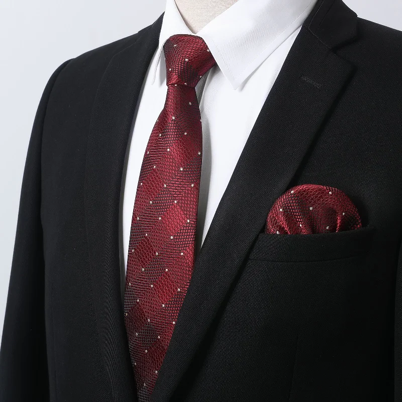 Act Fast Men's Shirt with Tie Handkerchief Set - 02-WHITE/RED