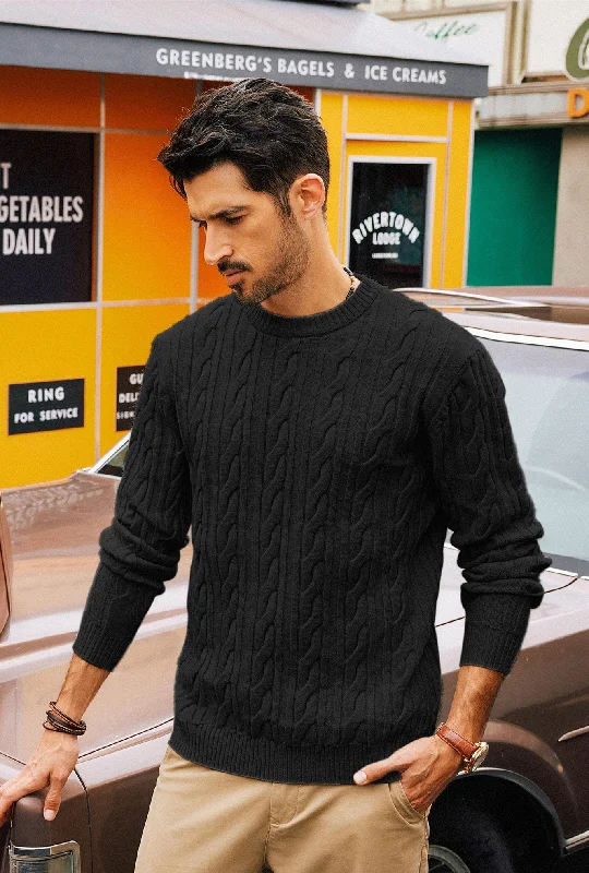 Price Rollback Men Cable Knitted Sweater Long Sleeve Crew Neck Ribbed Cuff Pullover