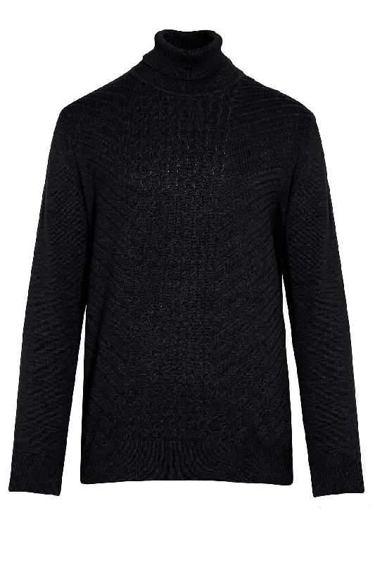 Seasonal Sale Regular Fit Black Cotton Blend Turtleneck Sweater