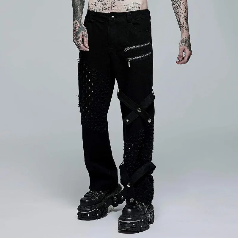 Special Discount Men's Punk Ripped Zipper Straight Pants