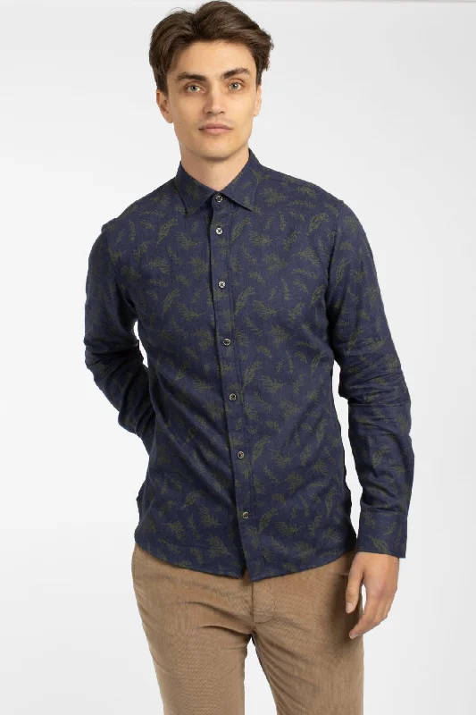 Price Slash Navy Twigs Cotton Flannel Shirt