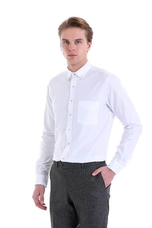 Comfort Fit Chest Pocket Cotton White Casual Shirt