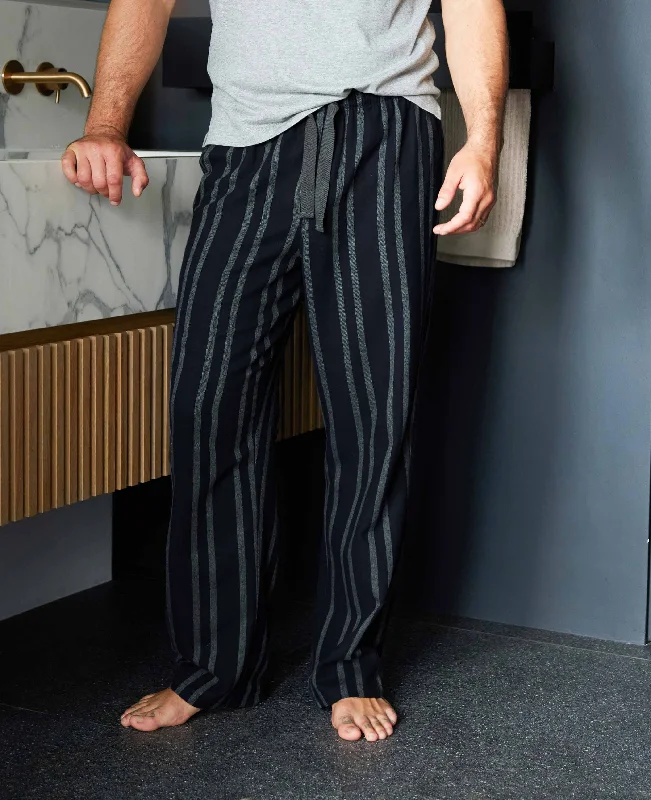Act Now Navy Grey Stripe Brushed Cotton Lounge Pants
