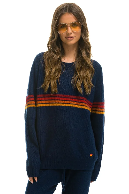 Unbeatable Prices RAINBOW STRIPE 4 UNISEX CASHMERE SWEATER - MIDNIGHT
