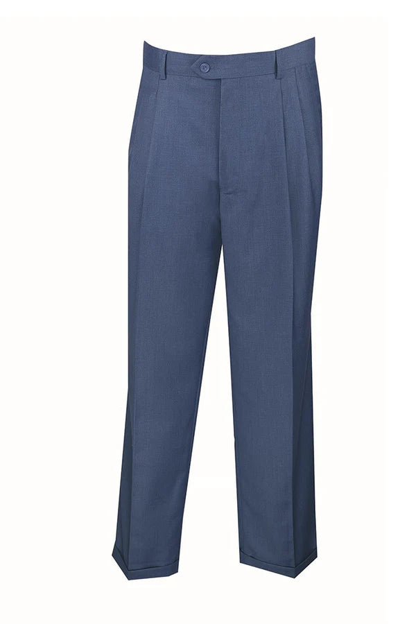 Today's Deal Men's Dress Pants Regular Fit Double Pleated with Cuffs in Blue