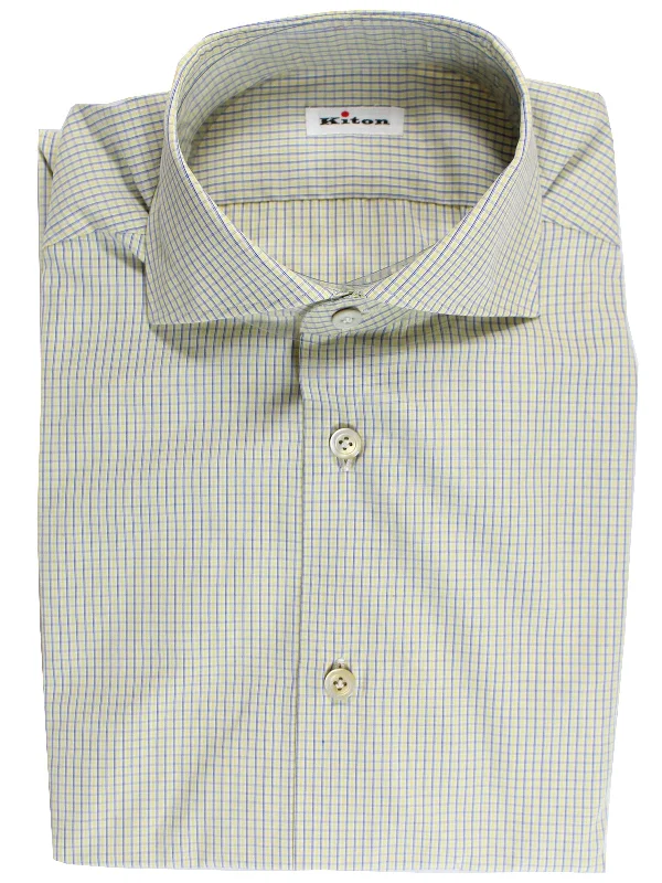 Weekend Deals That Wow Kiton Dress Shirt White Lime Navy Check Spread Collar 38 - 15 REDUCED - SALE Weekend Deals That Wow Kiton Dress Shirt White Lime Navy Check Spread Collar 38 - 15 REDUCED - SALE