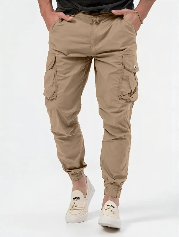 Deal Zone Men's Cargo Trousers With Three-dimensional Pockets Solid Color Casual Pants