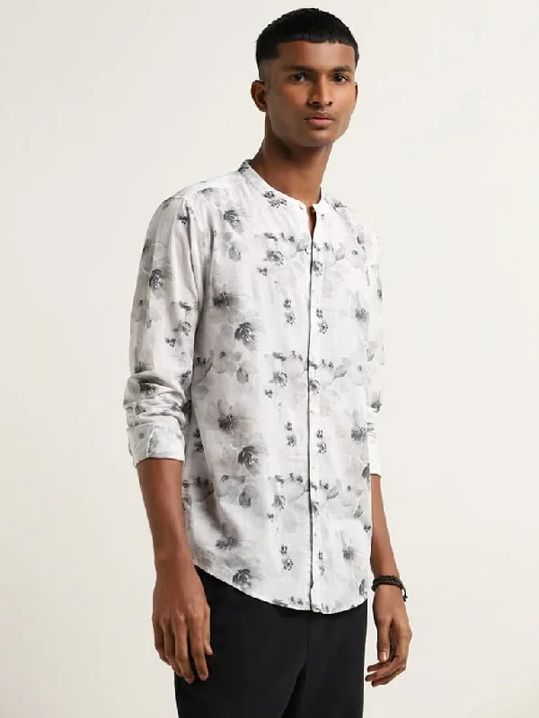 Instant Discount ETA Grey Floral Print Cotton Resort Fit Shirt