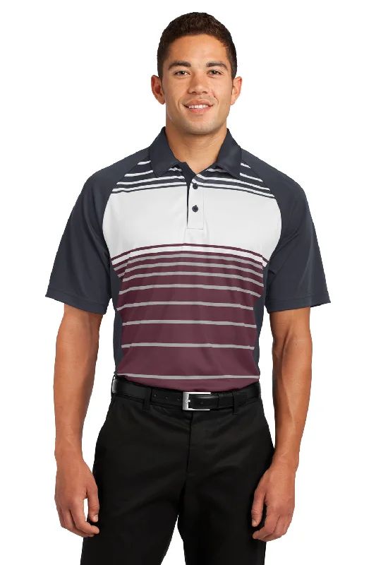 Sport-Tek Mens Dry Zone Moisture Wicking Short Sleeve Polo Shirt - Maroon/Grey/White - Closeout