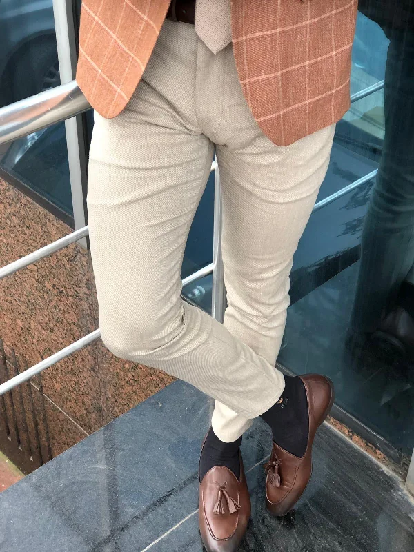 Discount Mania Knot Beige Slim Linen Pants for Every Occasion