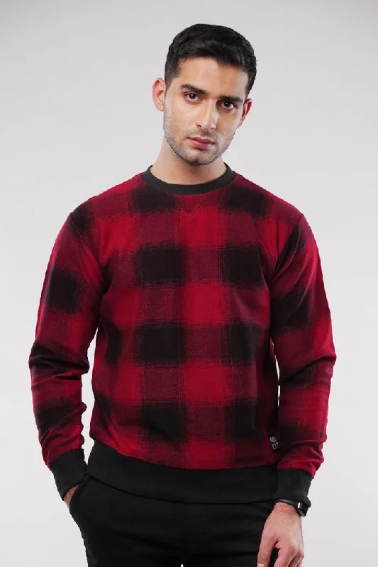 Closeout Check Terry Sweatshirt - Red & Black