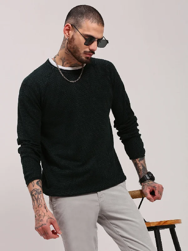 Midnight Madness Men Green Solid Sweater