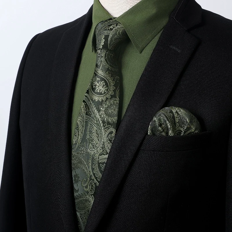 Men's Shirt with Tie Handkerchief Set - 08-GREEN