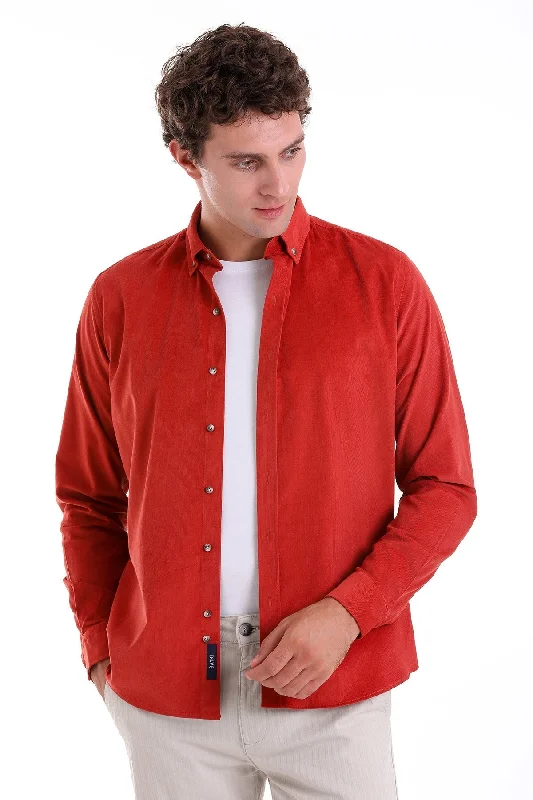Hurry In Comfort Fit Long Sleeve Cotton Brick Casual Shirt