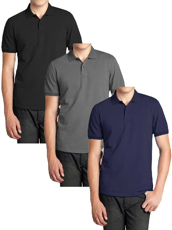 3-Pack Men's Short Sleeve Pique Polo Shirts (S-5XL)