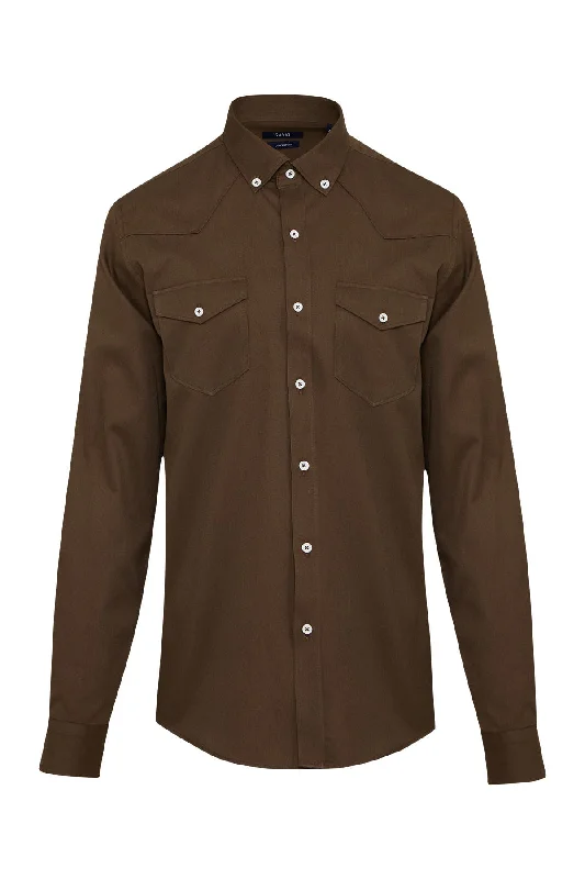 Midnight Sale Comfort Fit Button-Down Collar Cotton Khaki Casual Shirt