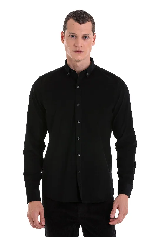 Midnight Madness Comfort Fit Long Sleeve Cotton Black Casual Shirt