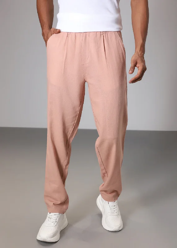 Peach Comfort Fit Linen Pant