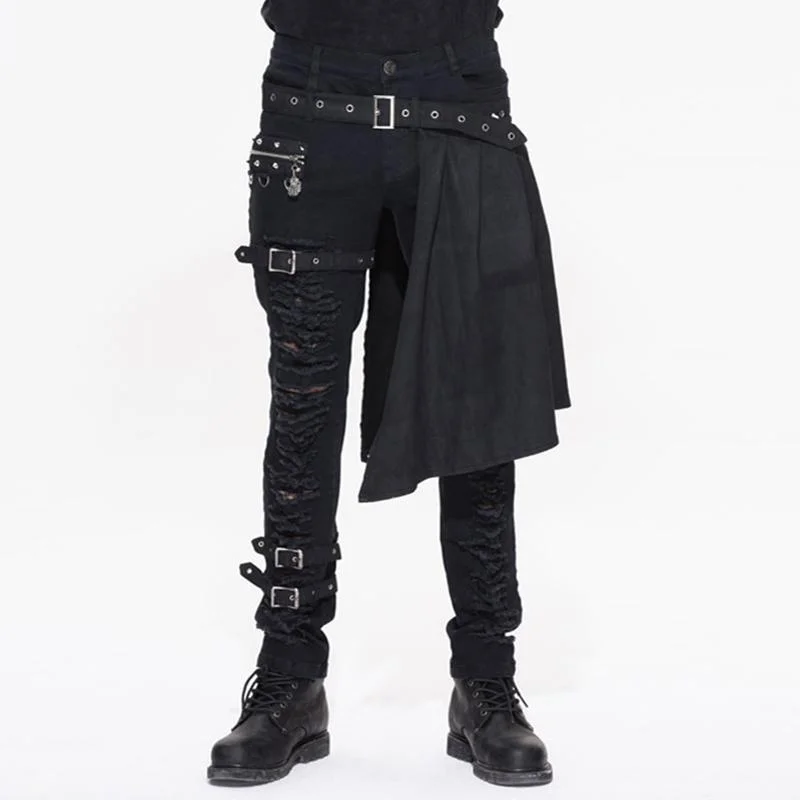 Holiday Sale Men's Punk Distressed Jeans with peplum
